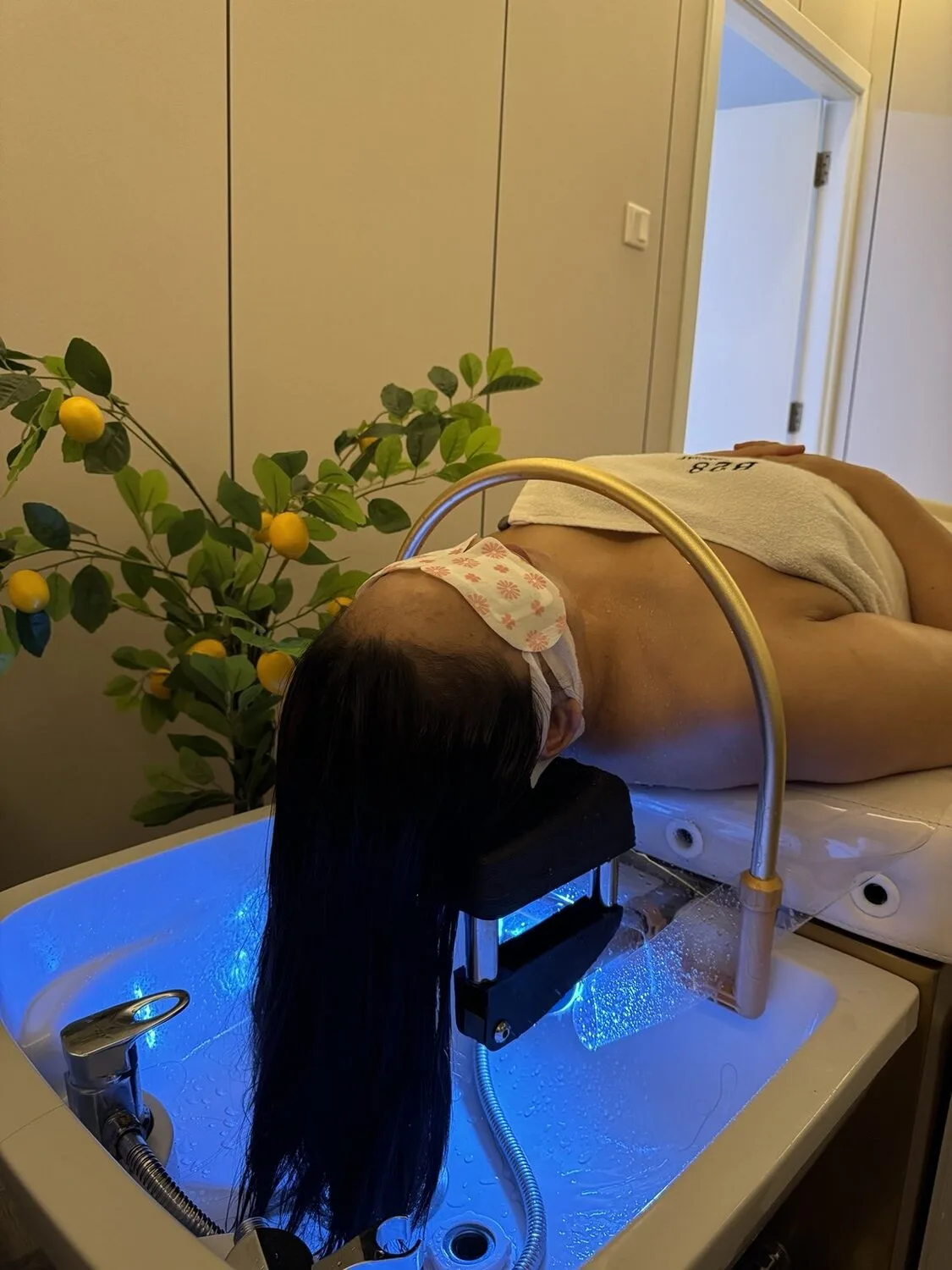 Korean scalp spa treatment in progress at B28 Muscat